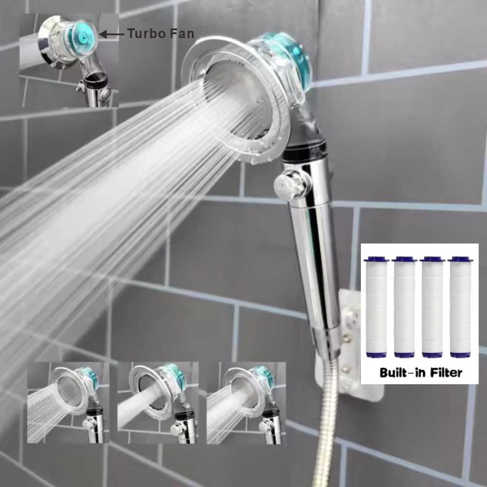 Luxus-Design 3 Modi Turbo-Ventilator Duschkopf Hochdruck Wassersparend Sprühkopf Verstellbar Duschkopf Filter Badezimmer Zubehör