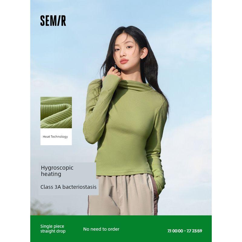 

Senma Long Sleeves T-shirt Female Versatile Half-High Collar Female 2023 Winter New Arrival Tight Texture Fleece Base Knitwear Heating function-gray 00322 160/84A/M