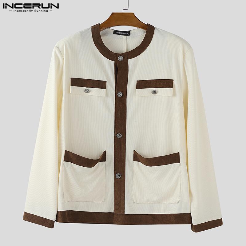 INCERUN Autumn Men Long Sleeve Casual Stitching Buttons Texture Jackets Coats