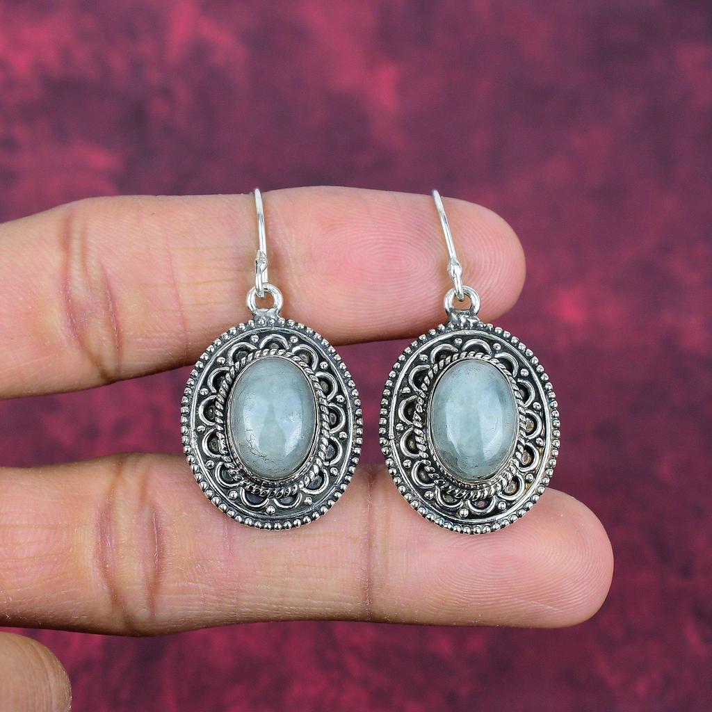 Akvamarin 925 Massivt Sterlingsilver Örhängen, Handgjorda Ädelstensörhängen Smycken, Gåvor Till Fru Helt Nya Örhängen