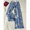 Niche Design Straight Jeans Women's Spring and Autumn New Printed High-waisted Thin Loose Wide-leg Pants