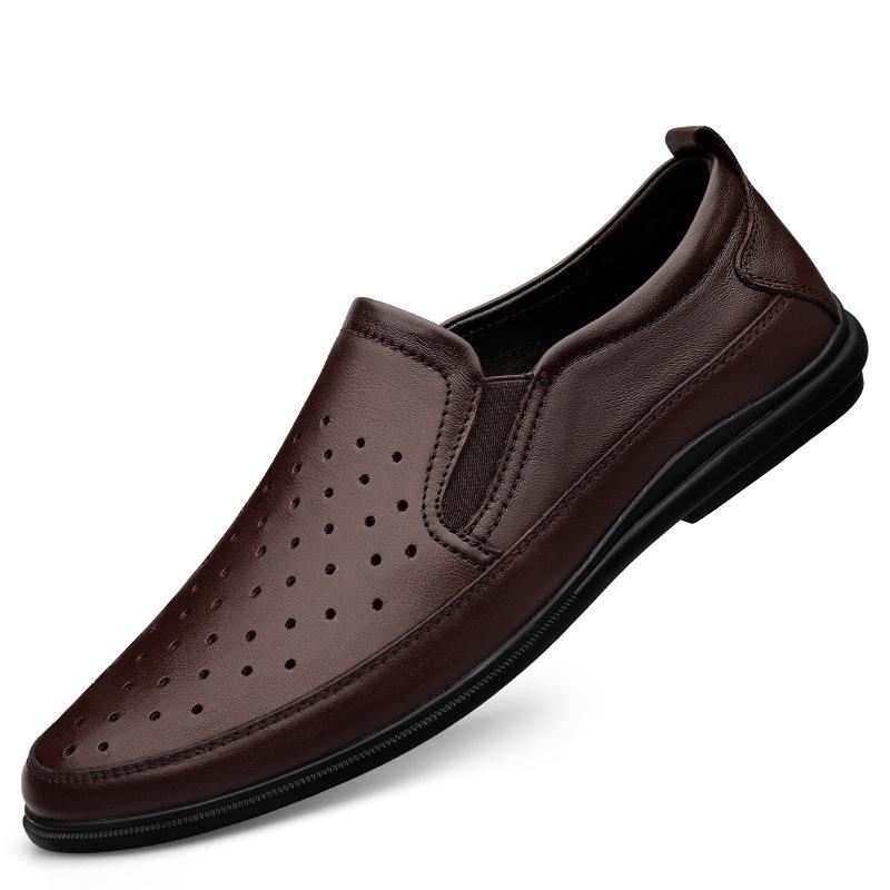 Men's Large Slip-On Leather Casual Shoes – Soft Sole, Breathable Cowhide, Ideal for Driving, Comfortable Dad Style