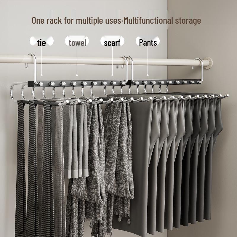 Multi-Layer Stainless Steel Folding Pants Hanger with Pull-Out Clips