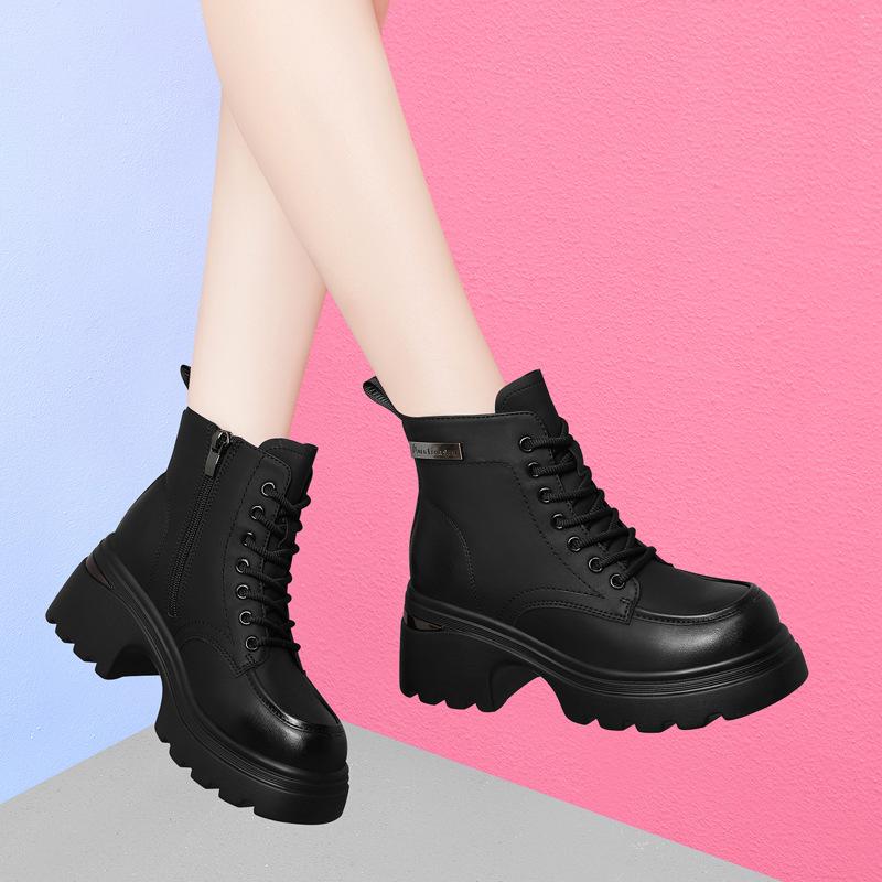 

Black Martin boots women s spring, autumn and winter new small versatile height increase and velvet 40