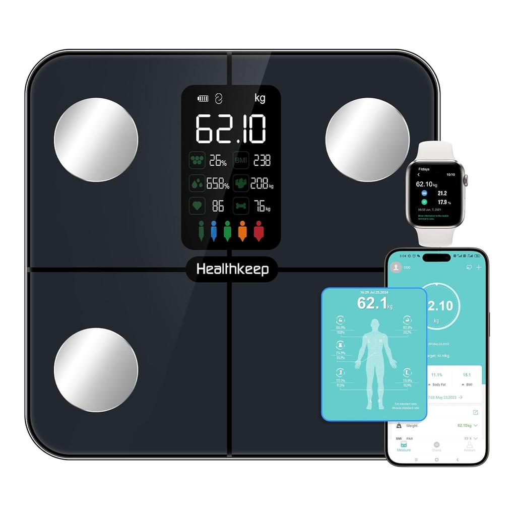 Digital Bluetooth Body Fat Scale – Ultra‑Precise Smart Bathroom Weight Scale with 15 Body Composition Metrics, Large Backlit Display, App Sync