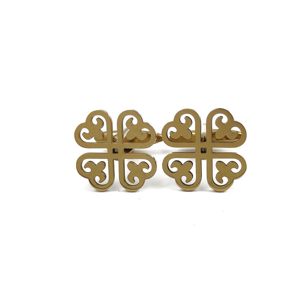 Newly launched -18K gold-plated stainless steel cufflinks: four-leaf flower design, fashionable lapel pin, gifts for friends