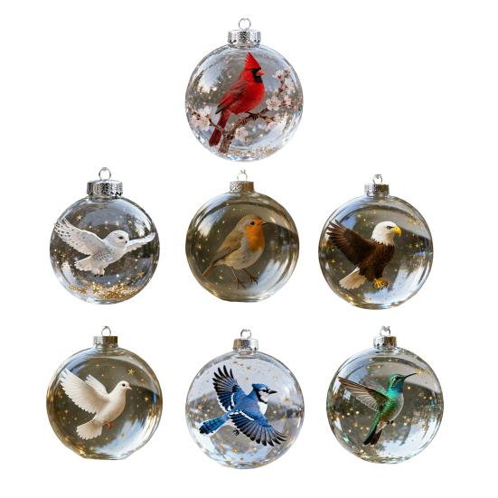 1/4/7Pcs Faux Crystal Glass Bird Ornament Vintage Blown Glass Ball Hanging Red Bird Pendant Tree Fireplace Table Decoration