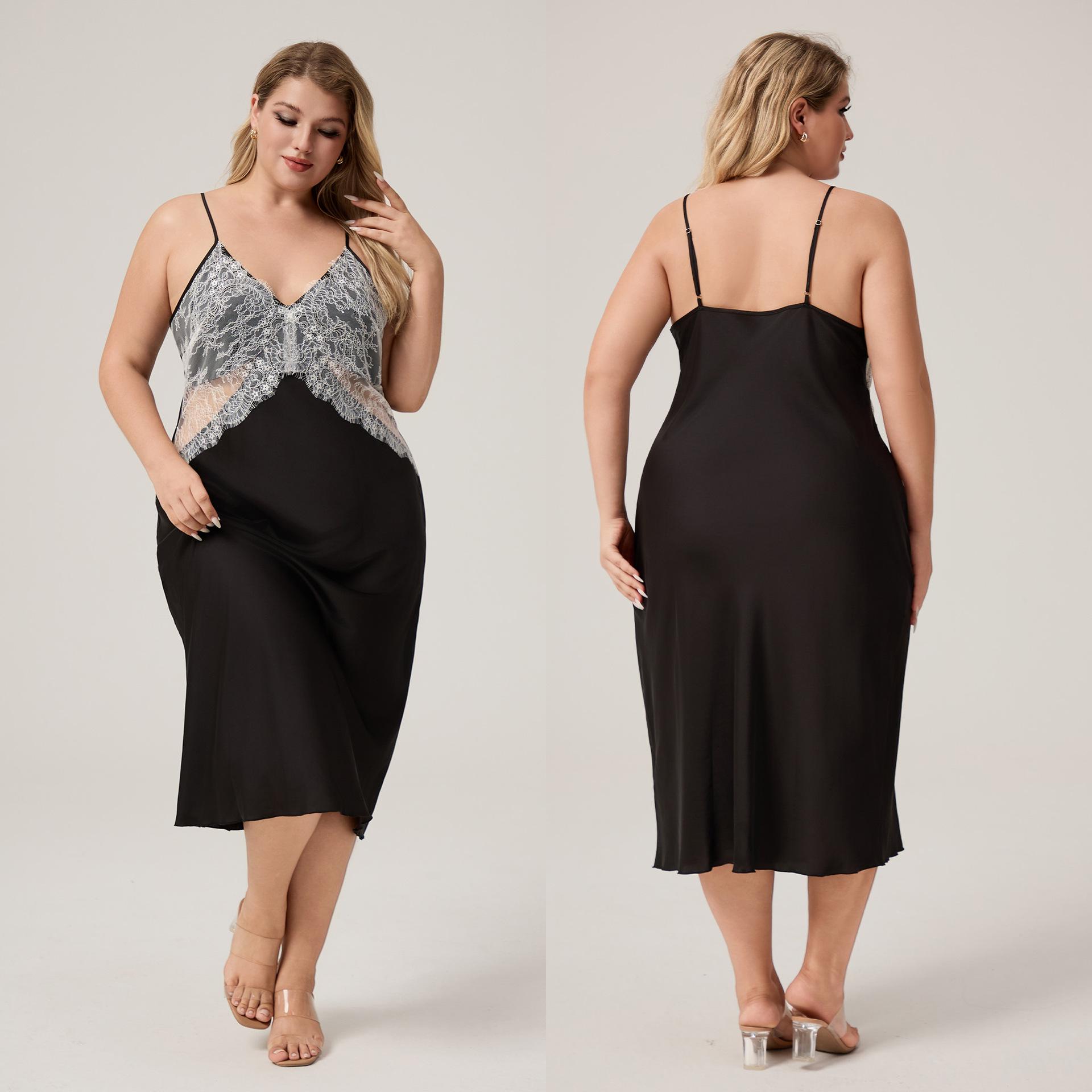 

Yaoting Плюс Сайз Атласная Кружевная Майка Пижама для Женщин - Сексуальная Летняя Ночная Сорочка и Длинная Домашняя Одежда. 4XL чёрный