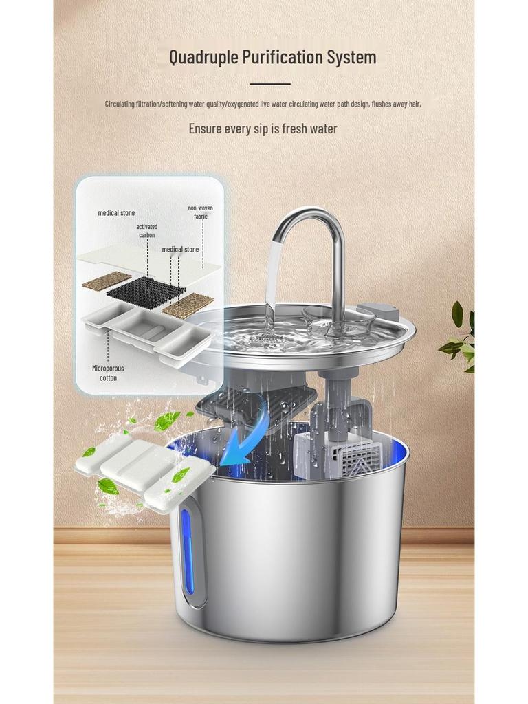 Pet Love Stainless Steel Automatic Water Fountain for Dogs & Cats, Large Capacity