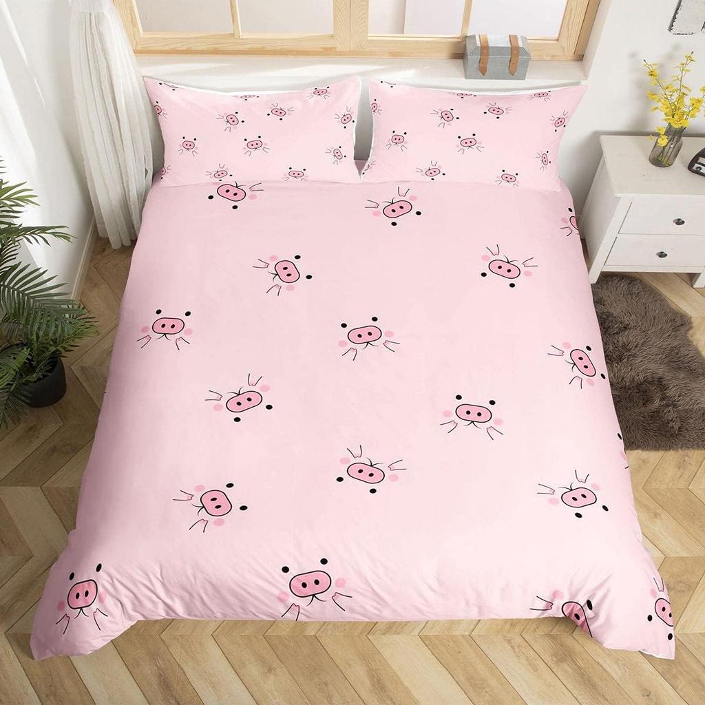 Pig Duvet Cover Kids Cute Pink Pig Farm Animal Comforter Cover With Zipper Closure Boys Girls Cartoon Farm Animal Bedding Sets