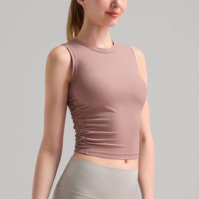 

Женский бесшовный топ для йоги Lulu с рубчиками, быстросохнущий, без рукавов - Облегающий и дышащий фитнес-топ L