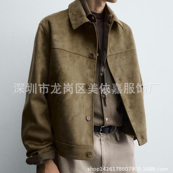 Европейская и американская мужская приталенная замшевая куртка с лацканами M