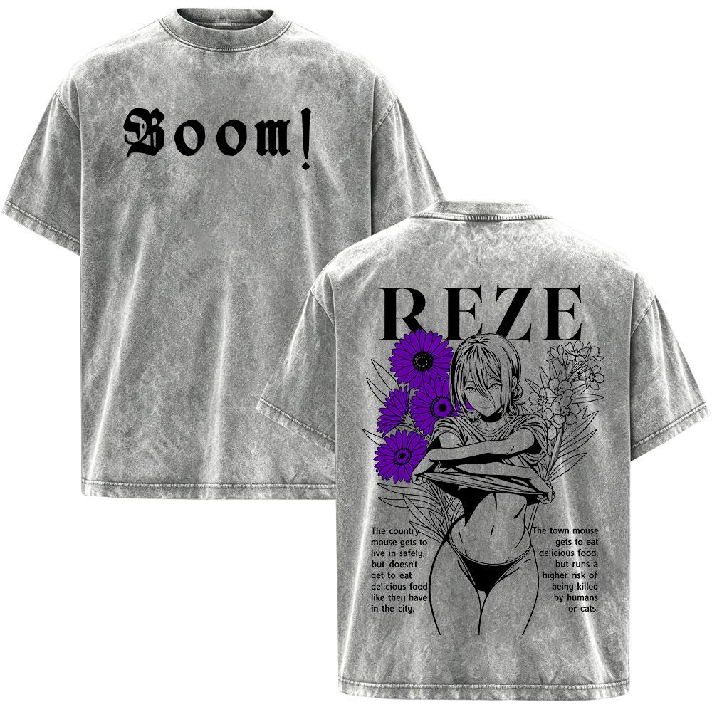 Anime Chainsaw Man Vintage Washed T-shirt Denji REZE Manga Graphic T Shirts Men's Women Clothing Casual Cotton Fashion T-shirts