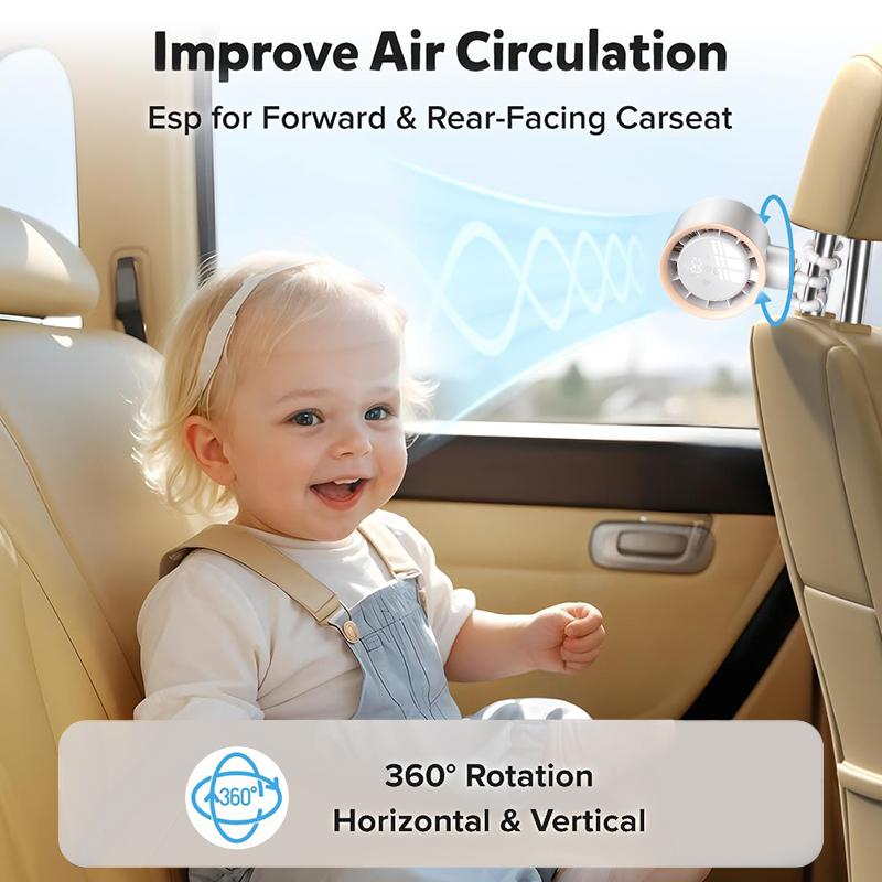 Smart Oscillation Stroller Fan, Flexible Tripod, Clip-On For Car Seats, Usb Rechargeable Battery Operated