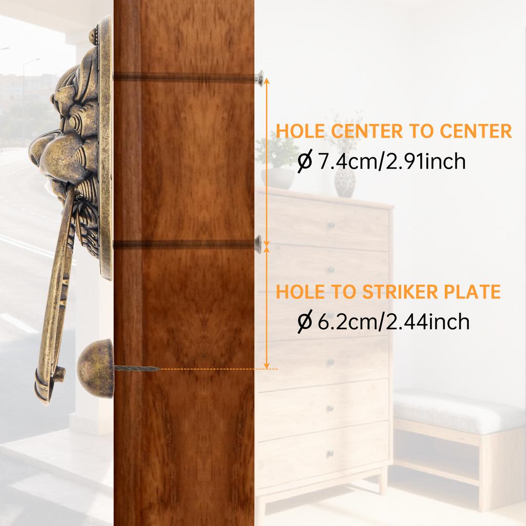 Massiver Messingklopfer, Klassischer 6,7-Zoll-Klopfer, Passend für dekorative Haustür, Mit Montageschrauben, Klopfknopf, Türbeschlag