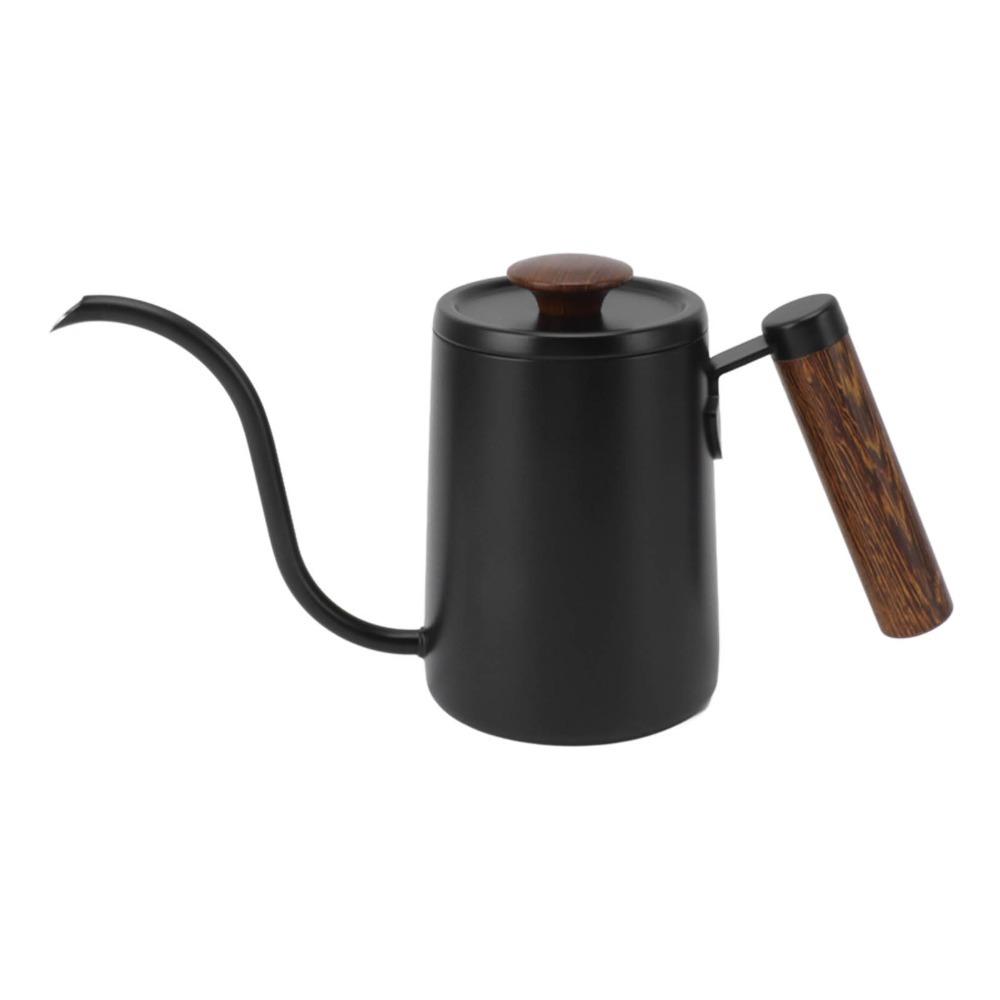 304 Stainless Steel Pour Over Coffee Kettle Wood Handle Narrow Spout Kettle Office Use