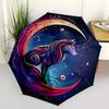 1pc Colorful Wolf Moon Auto Open Close Umbrella - Portable Tri-Fold Design with 8-Rib Iron Frame - Outdoor, Gift for Fans, Travelers, Daily Use.J038