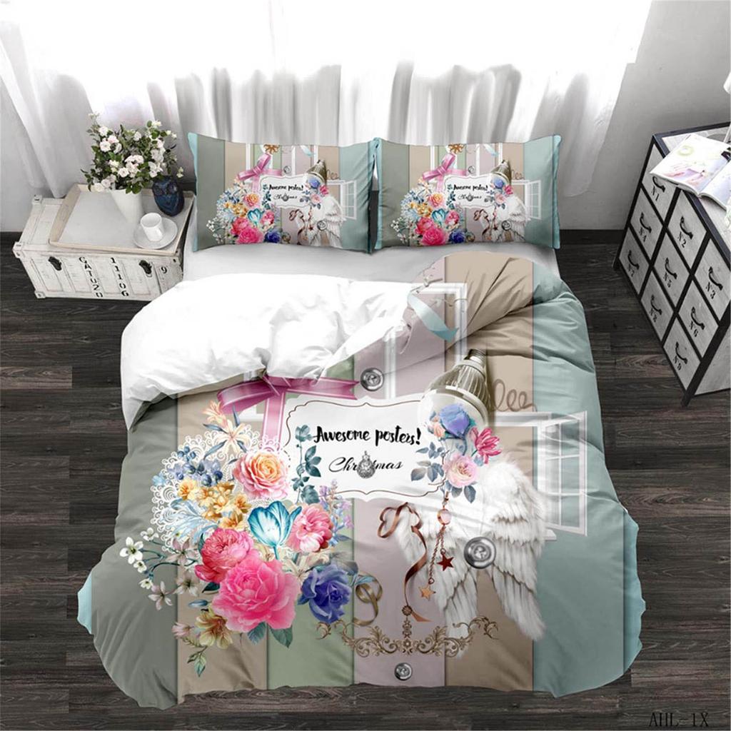 Romance Love Roses Duvet Cover Set Comforte Printed Cartoon Twin Size Bedding Sets Christmas Gifts 3-piece
