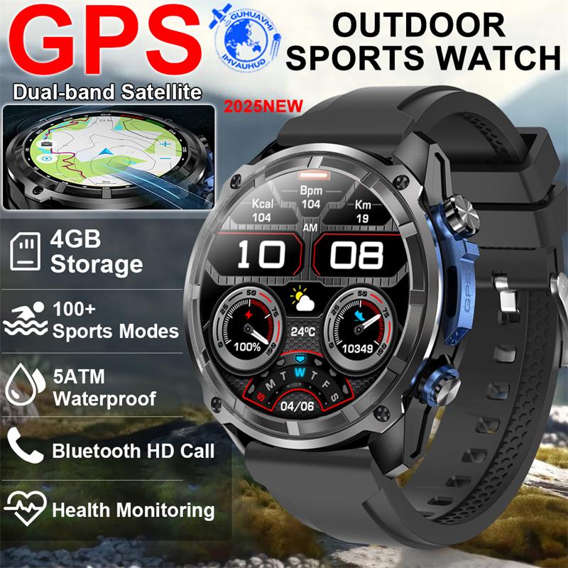 2026 New Military Smart Watch 860Mah Battery GPS Compass 10ATM Waterproof Tactics Sport 4GB Memory BT Call Smart Watches for Men Outdoor Smart Watch