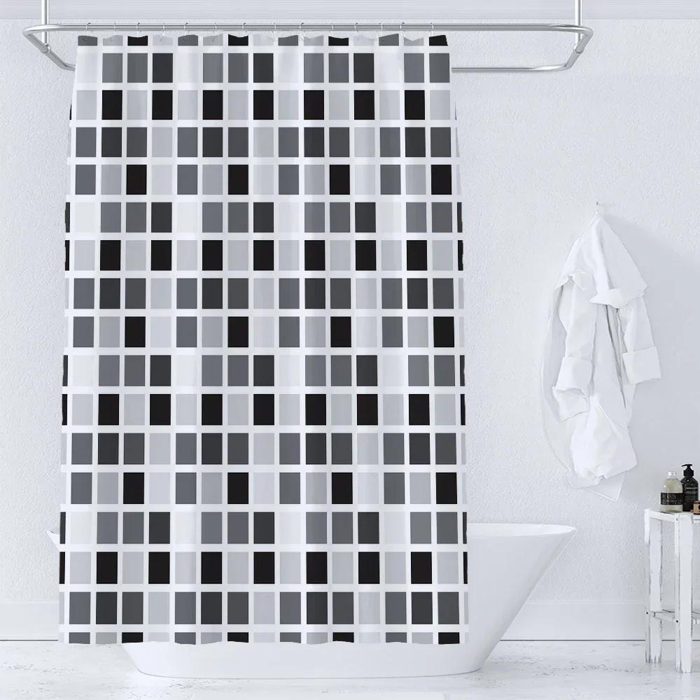 Blue Mosaic Pattern Shower Curtains Waterproof Polyester Bath Curtain Geometrical For Bathroom Home Decor Curtain With Hooks