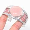 Natural Rose Quartz Gemstone 925 Sterling Silver Cuff Bangle Adjustable E6b93