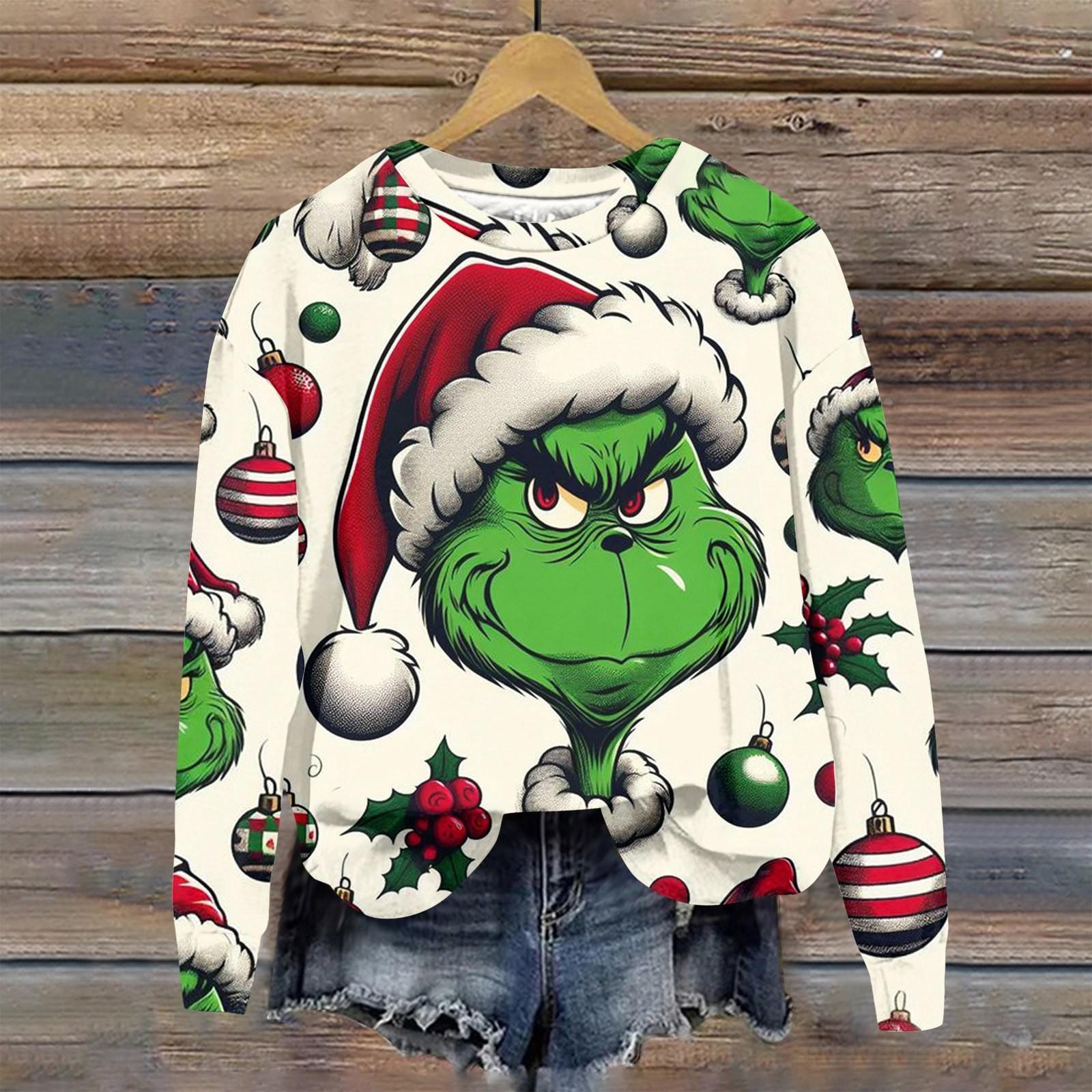 

Женская модная рождественская принтованная толстовка с длинным рукавом и круглым вырезом XXXL винный