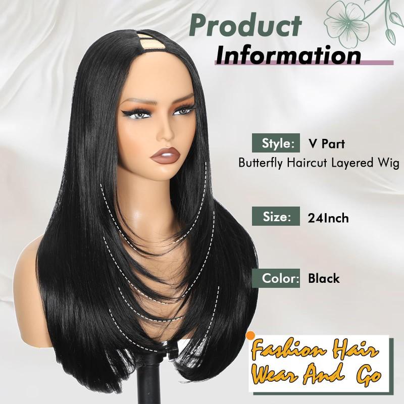 Womens Fashion Layered V Part Long Straight Hair Synthetic Wig