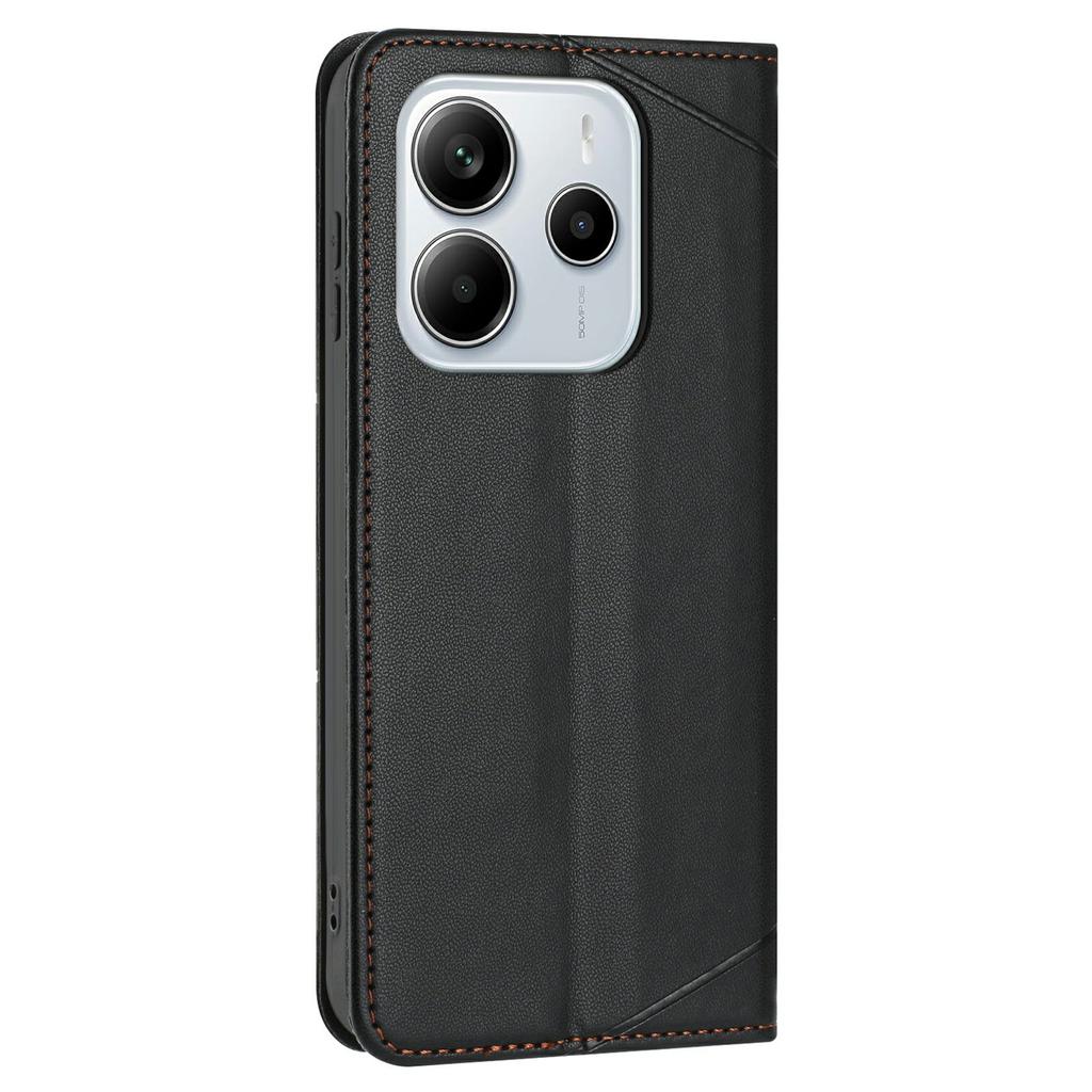 For Xiaomi Redmi Note 14 5G Wallet Case Line Imprinted Leather Stand Phone Cover with Wrist Strap