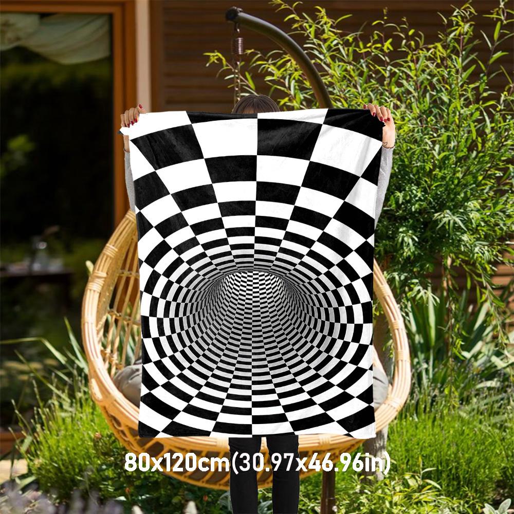 

1PC Checkerboard TunnelOutdoor Flannel Blanket - Soft Plush Decor for Picnics, camping, Bedroom, Playroom, Office, or Lunch Break 1338A 80x120cm(31x47inch)