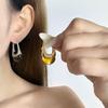 French Retro Myrrh Amber Brown U-Shaped Metal Ear Cuffs for Women - European and American High-End Niche Style Earrings