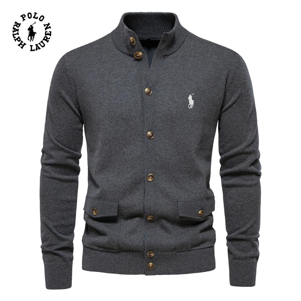 Ralph Lauren Autumn and Winter Embroidered New Men's Top Cardigan, High-quality Business Casual Solid Color Sweater for Men