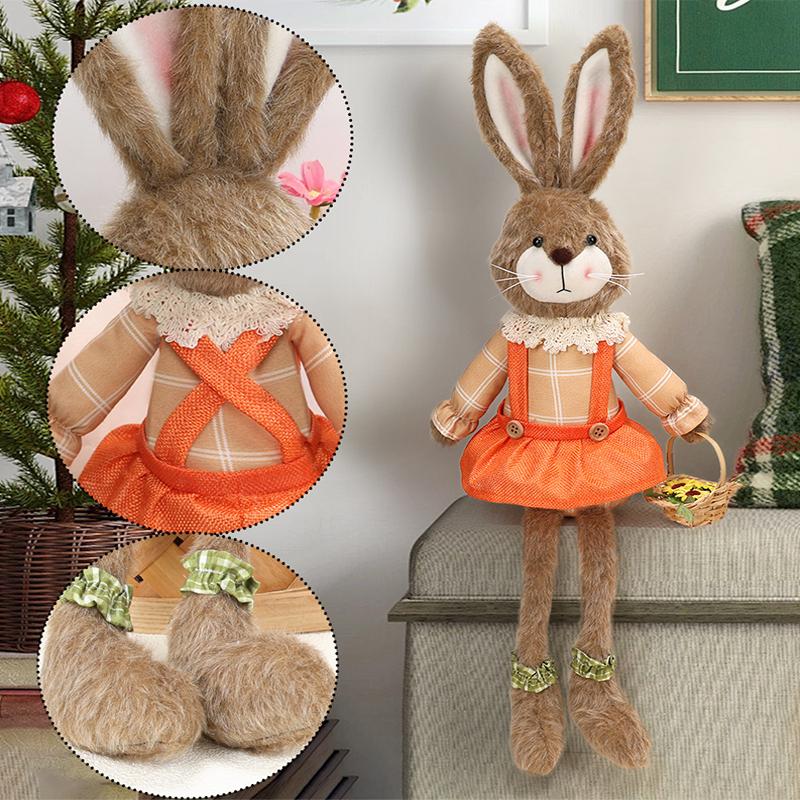 2026 Osterhase Sitzende Geste Ornamente Lange Weiche Beine Cartoon-Hasenstatue Außenveranda Dekoration Mit Karotte Heimdekoration