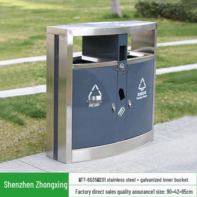 Stainless Steel Outdoor Trash Can: Large Sanitation Bin for Fruit Peels and Waste