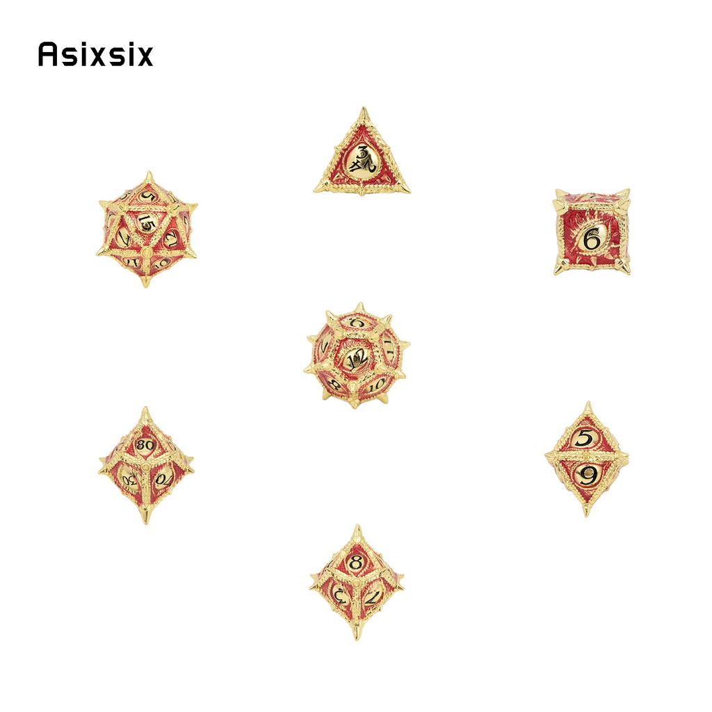 7 Pcs Yellow Red Black Dragon Eyes Metal Dice Solid Metal Polyhedral Dice Set Suitable for Role-Playing RPG Board Game Card Game