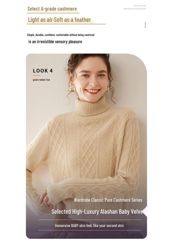 Women's Cashmere High Neck Knit Sweater - Long Sleeve, Loose, Warm, and Versatile for Autumn/Winter.