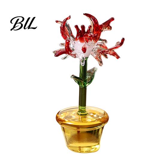 Small Potted Plant Decor Handcraft Glass Flowers Figurines Hand Blown Mini Flower Handmade Ornament Collectible Floral Gifts for Mother's Day Birthday