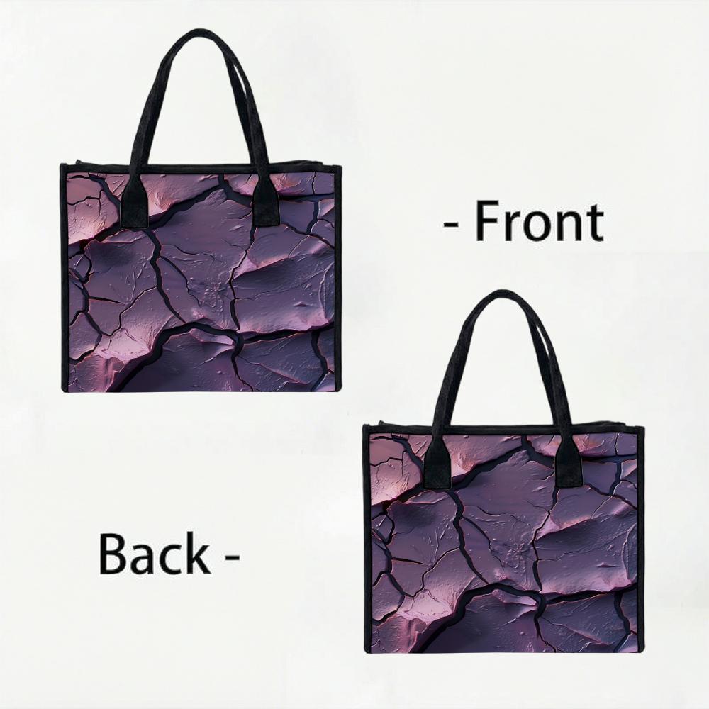 Purple Cracked Pattern Tote Bag Large Capacity Casual Handbag for Daily Shopping Travel Use