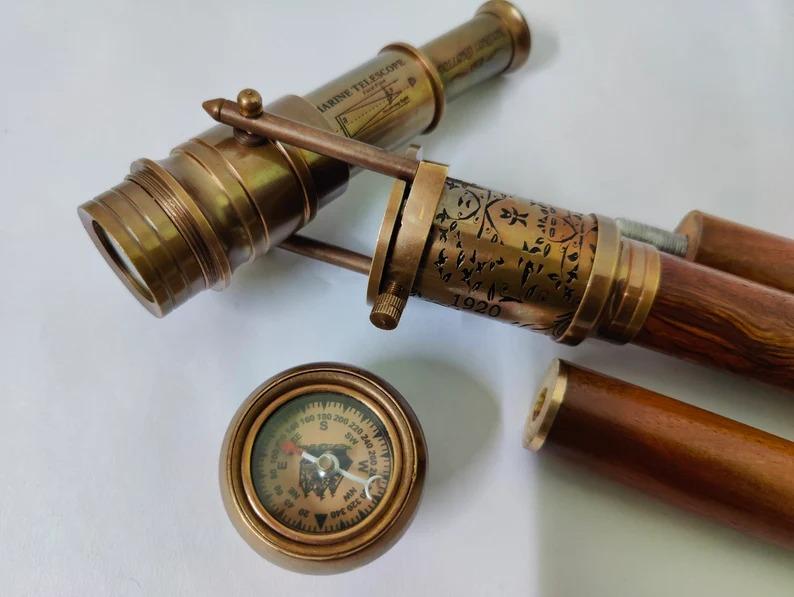 Victorian Walking Cane With Telescope Handle, Wooden Walking Cane For Men's & Women's Walking Stick, Brass Handle Walking Canes Steampunk