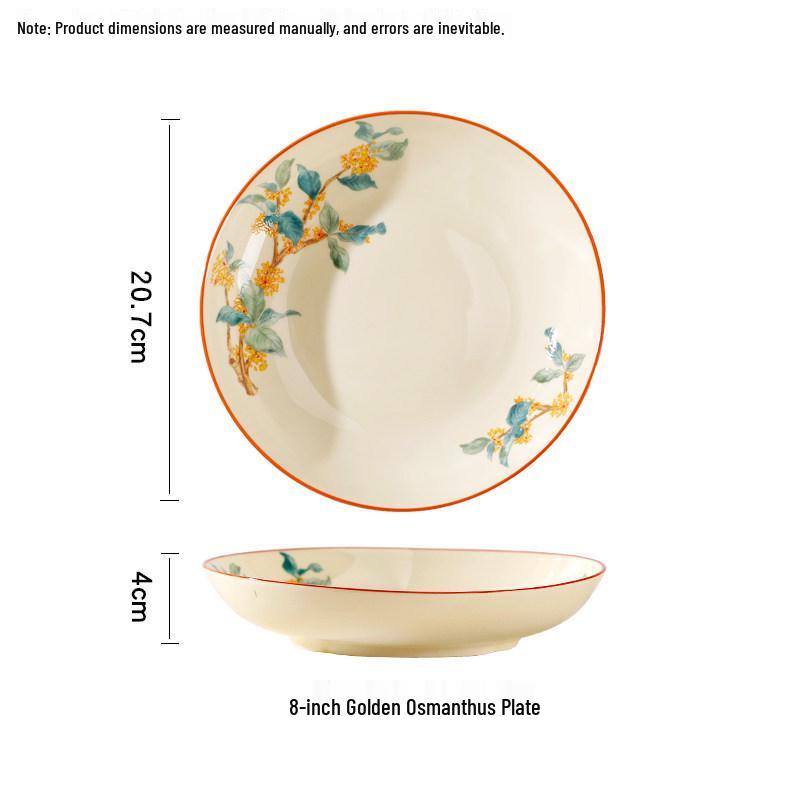 Golden Autumn Osmanthus Ceramic Dinner Plate - Chinese Style Deep Soup and Round Dish 2025 Collection