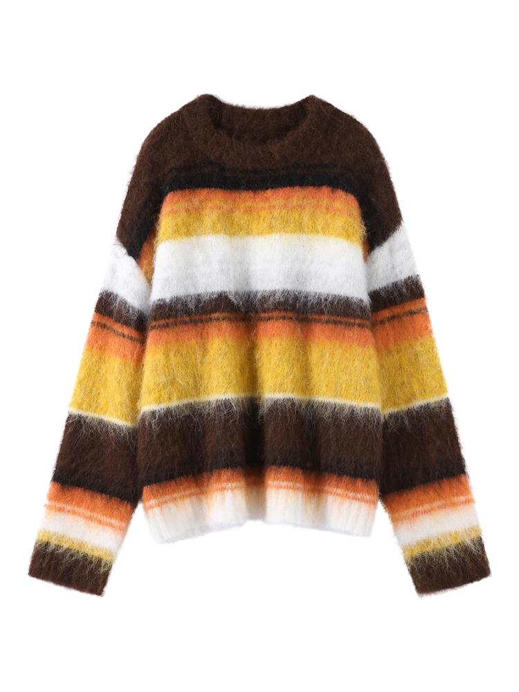 

Женский модный свитер с градиентными полосками и морским коньком, женское теплое худи, женский зимний теплый свитер с подкладкой кофейного цвета, осень и зима L коричневый