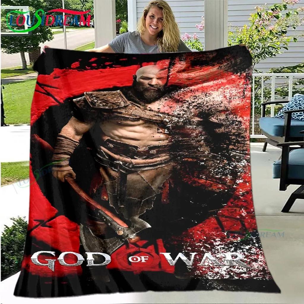 3D Game God of War Pattern Blanket Star Art Flannel Thin Blanket Portable Home Travel Office Lunch Break Blanket Birthday Gift