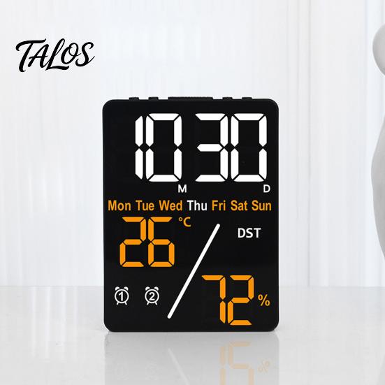 Stylish Dual Alarm Clock Multifunctional Large Screen Digital Brightness Adjustment Humidity Temperature Display Desktop Table