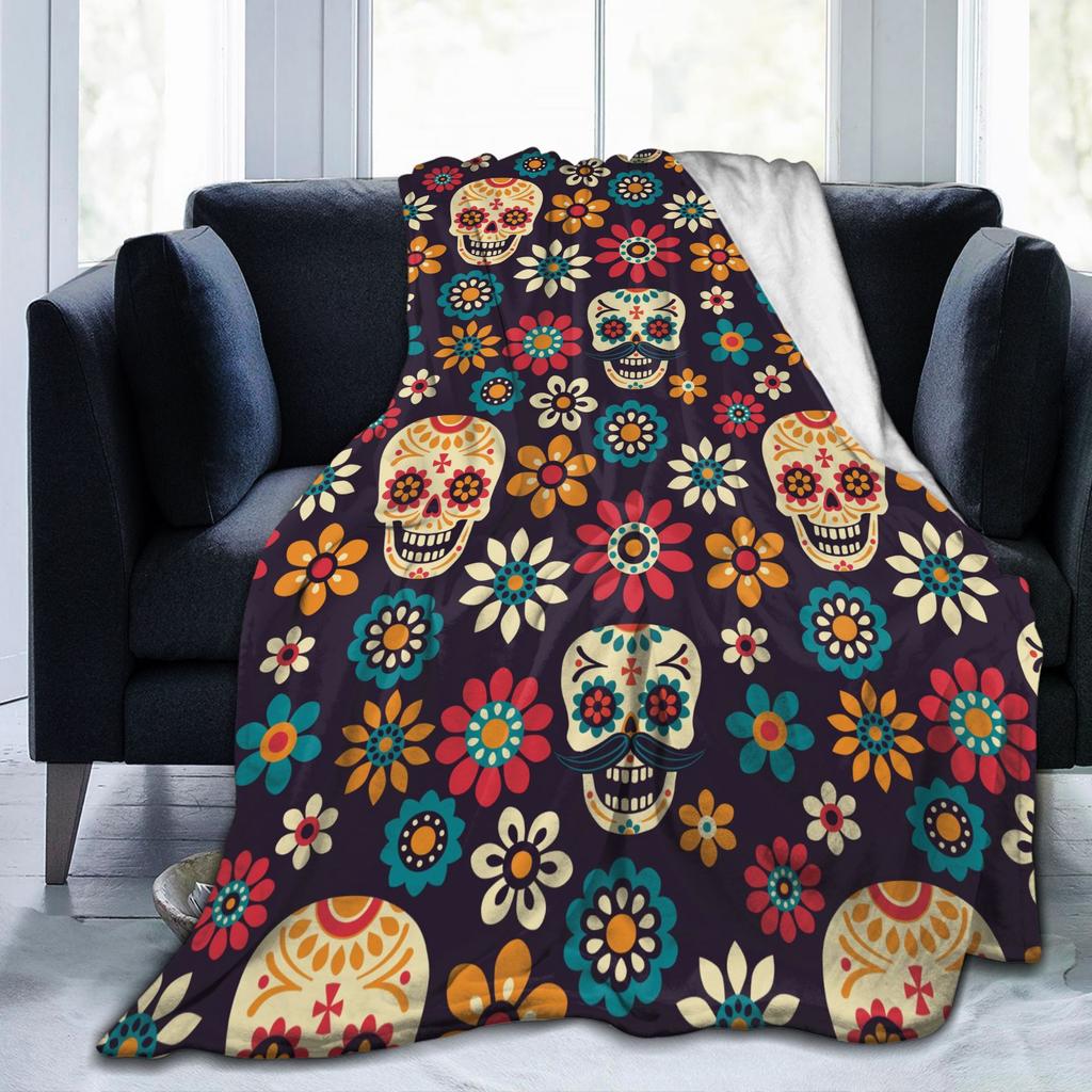Day of the Dead Halloween Flannel blanket Sugar Skull Flower Customized Throw blanket for Home 200x150cm Bedspread