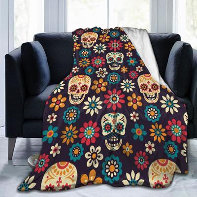 Day of the Dead Halloween Flannel Blanket Sugar Skull Flower Customized Throw Blanket for Home 200x150cm Bedspread
