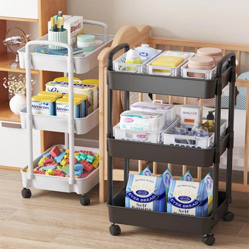 Haushaltswagen Bodenregal, Multifunktionaler Küchenaufbewahrungswagen, Bewegliche Aufbewahrung mit Rädern, Mehrszenenanwendung
