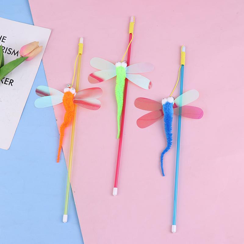 Cat Teaser Stick Sequins Big Eyes Dragonfly Cat Toy Interactive Teaser Stick