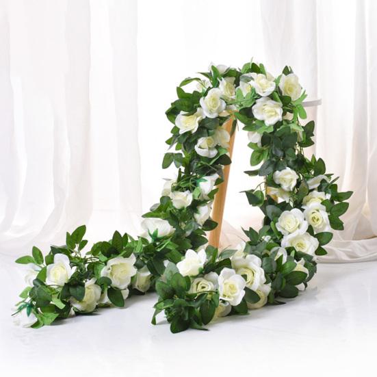 220CM Sztuczny Girlanda z Kwiatów Róży 16 Głów Odporna na UV Realistyczna Sztuczna Rattanowa Winorośl Dekoracja Wisząca na Ślub i Przyjęcie Symulacja Kwitnienia