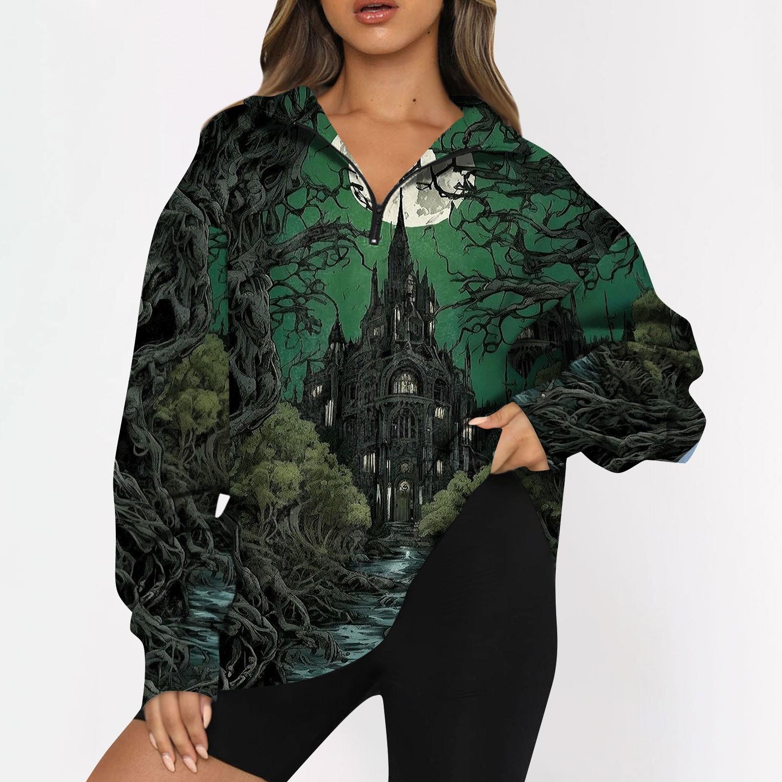 

Женский свитер с застежкой-молнией 1/4, свитшот с длинным рукавом, с принтом и заниженной линией плеч, модная толстовка с капюшоном M