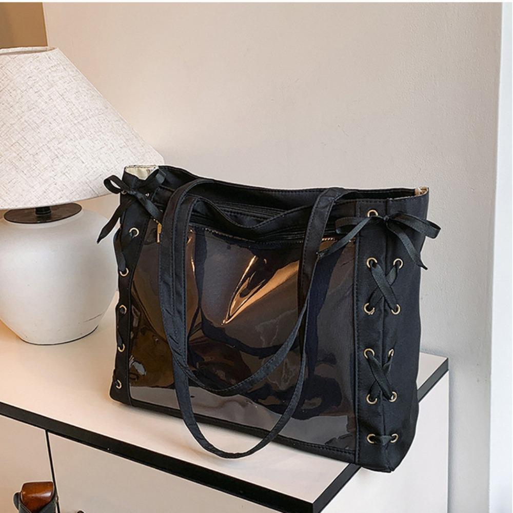 Lace-up Simple Itabag Cross Ribbon Shoulder Bag Pouch Bag Transparent Pocket  Fans Supplies