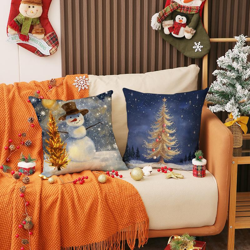 New Christmas Pillow Cover Holiday Decoration Santa Claus Print Cushion Linen Stain-resistant Home Sofa Cushion